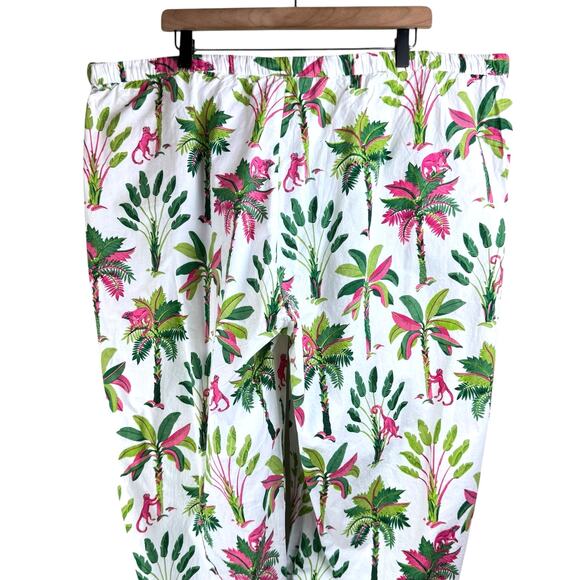 Print Fresh NWT Royal Palms Pink Basil Tropical Palm Trees Monkey Pajama Pants - Picture 4 of 10